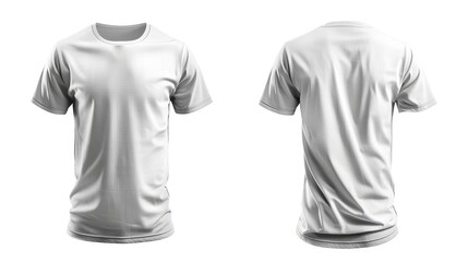 Men's white blank T-shirt template,from two sides, natural shape on invisible mannequin, for your design mockup for print, isolated on white background.