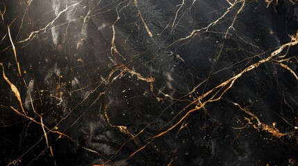 Luxurious black marble surface featuring gold edge detailing, with ample space in the center for visuals or text, ideal for upscale presentations.