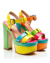 Platform sandals in the style of the 70s, bright and bold