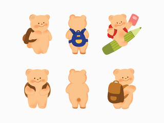 Cute Bear Character with cartoon style Back to School