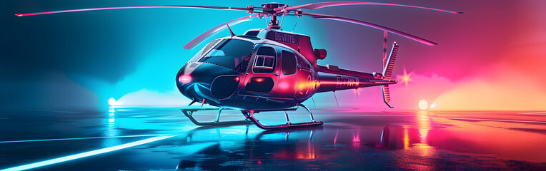 Fototapeta premium Airborne elegance black helicopter with distinctive Red and white trim in background 