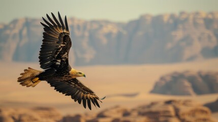 Eagle Soaring Over Desert Landscape.