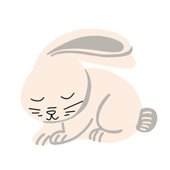 White rabbit. Cute winter holiday isolated illustration. Hand drawn doodle flat seasonal Christmas design element