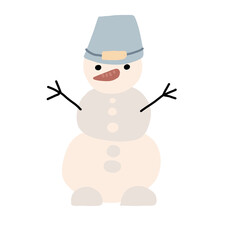 Snowman. Cute winter holiday isolated illustration. Hand drawn doodle flat seasonal Christmas design element