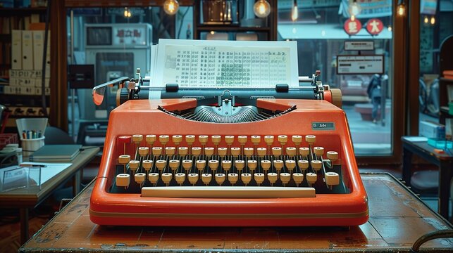 Professional using a state-of-the-art scanner to digitize documents from a classic typewriter, showcasing the fusion of digital and analog technologies in the workplace realistic photo, high