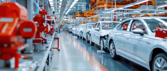 Car Assembly Line, Modern automotive manufacturing plant, Industrial Production.