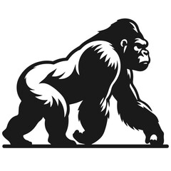 Clean Black and white Vector silhouette of a Gorilla logo on white background