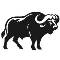 Clean Black and white Vector silhouette of a Buffalo on white background