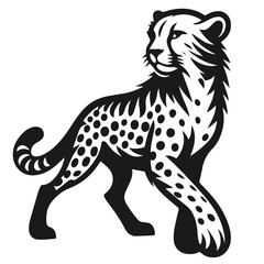 Clean Black and white Vector silhouette of a Cheetah on white background