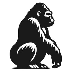 Clean Black and white Vector silhouette of a Gorilla  on white background