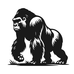 Clean Black and white Vector silhouette of a Gorilla  on white background