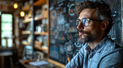 Entrepreneur presenting data on a digital whiteboard while an old chalkboard stands in the background, merging the traditional and modern methods of presenting information realistic photo, high