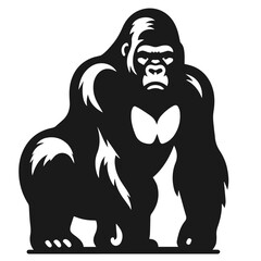 Clean Black and white Vector silhouette of a Gorilla  on white background