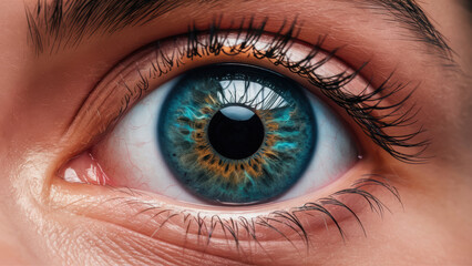 Fototapeta premium A close up of a woman's eye with blue iris, AI