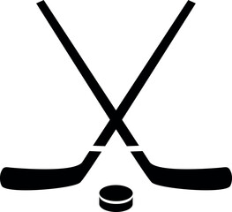 Crossed hockey sticks and puck on transparent background. Vector illustration