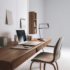 modern Desk with computer minimal 3d rendering illustration vector background