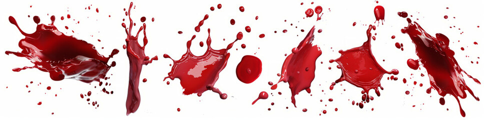 A set of splashes of red paint isolated on a white background,