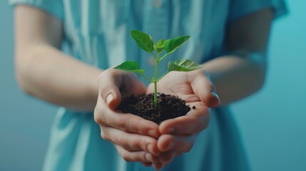 Hands, people, and plants for global transformation, sustainability, and climate change. Leaf in soil for hope, global environment, nature, sustainable world, or ngo volunteer.