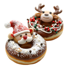 Beautiful santa and reindeer Donuts, single object.