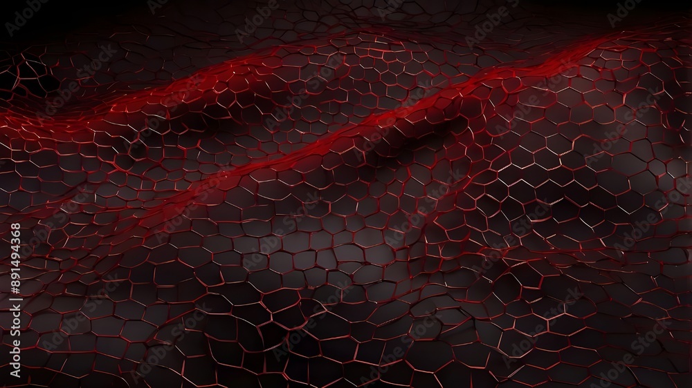 Wall mural banner art concept for site design backdrop using an abstract red net grid pattern on a black backgr