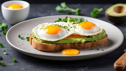 Tasty Avocado Toast Plate with Fried Egg