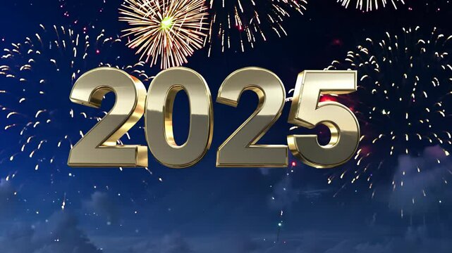 Change from 2024 to 2025 against the backdrop of fireworks and salutes. Concept: New Year, Christmas and holidays