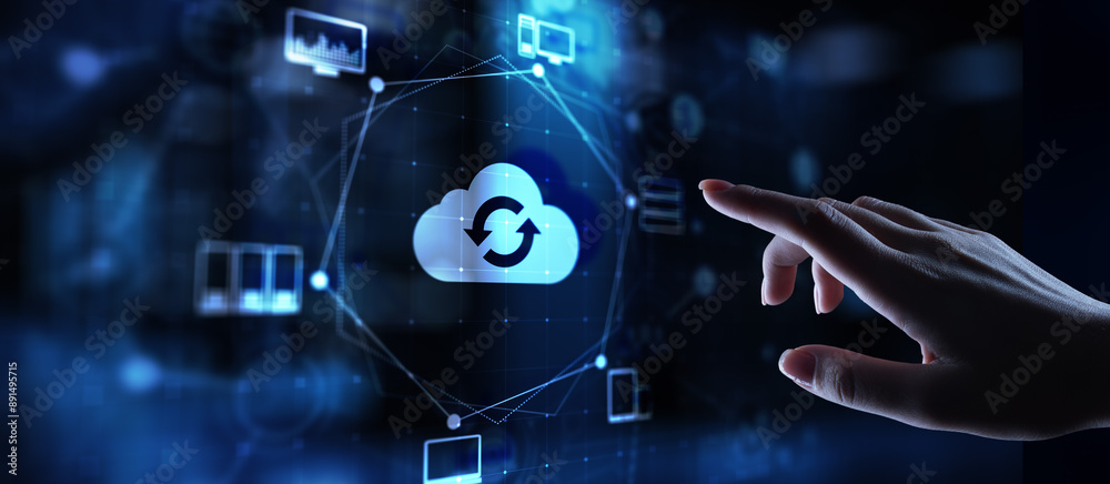 Poster cloud technology computing and data storage. internet and networking concept on virtual screen.
