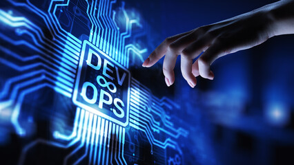 DevOps Agile development concept on virtual screen.