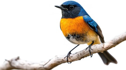 Fototapeta premium A small, brightly colored bird with blue, yellow, and red plumage