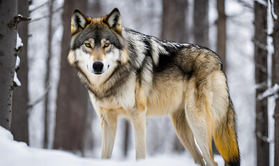 Fototapeta premium Wolf in a cold forest