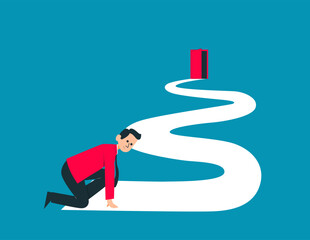 Businessman in starting position ready to sprint run. Starting a career concept illustration