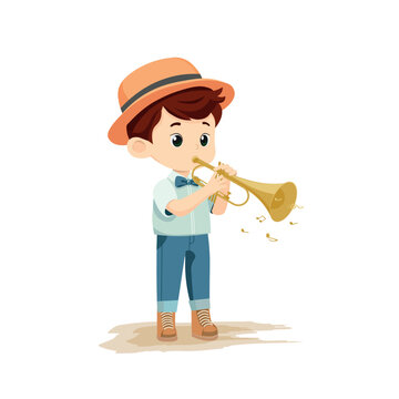 recommend clip art: boy is  playing trumpet vector illustration kids play music instruments 