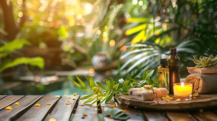 A serene spa setting with a therapist giving a detoxifying massage using essential oils