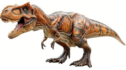 Fototapeta premium Detailed illustration of a fierce Tyrannosaurus rex with sharp teeth and textured skin, perfect for educational and creative dinosaur-themed projects.