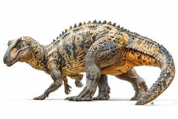 A detailed model of a dinosaur, showcasing its intricate textures and realistic colors on a plain white background.