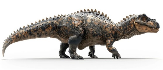 Realistic 3D render of a prehistoric dinosaur on a white background, showcasing detailed textures...