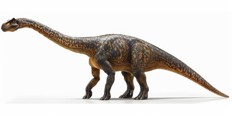 High-quality image of a detailed Apatosaurus dinosaur model, showcasing its long neck and massive...