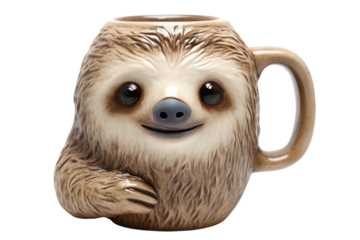 A quirky ceramic mug shaped like an animal or a pop culture icon. Isolated on white background