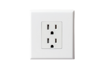 A power outlet integrated into a seamless white wall, creating a minimalist and modern aesthetic, isolated on a white background