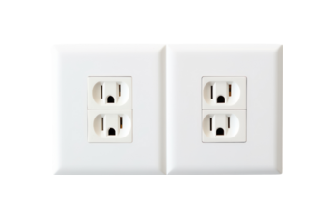 A power outlet integrated into a seamless white wall, creating a minimalist and modern aesthetic, isolated on a white background