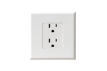 A power outlet integrated into a seamless white wall, creating a minimalist and modern aesthetic, isolated on a white background