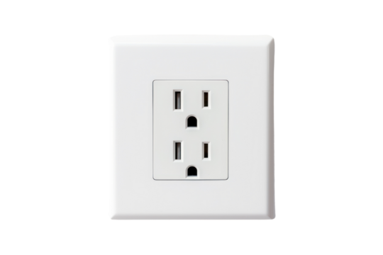 A power outlet integrated into a seamless white wall, creating a minimalist and modern aesthetic, isolated on a white background