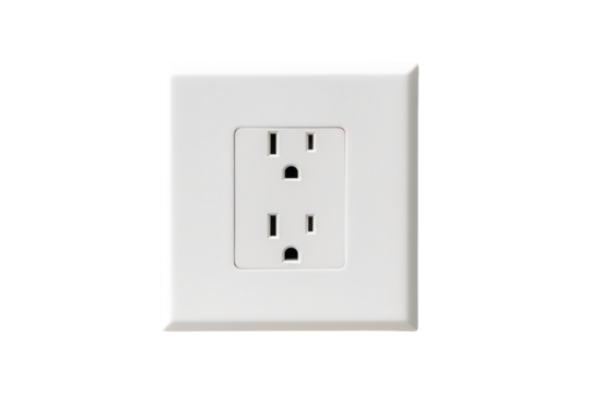 A power outlet integrated into a seamless white wall, creating a minimalist and modern aesthetic, isolated on a white background