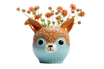 A playful, animal-shaped flower pot that adds a touch of whimsy, isolated on a white background.