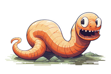 Fototapeta premium pixel art rendition of a mischievous cartoon worm slithering across a pixelated white background.