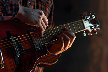 Fototapeta premium A man plays a beautiful guitar close-up