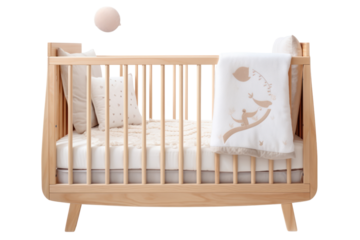 A personalized baby crib with the baby's name or initials, isolated on white background