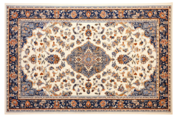 A Persian rug with an intricate floral pattern, isolated on a white background.