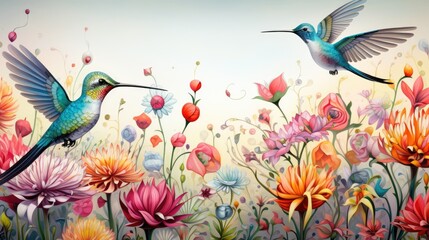 colorful hummingbirds in the sky