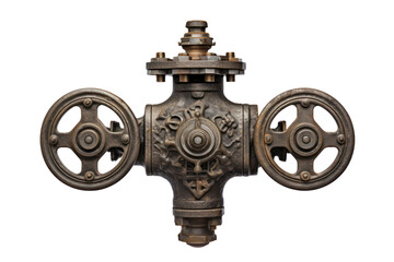 Obraz premium A high-resolution rendering of a gate valve with intricate details and a weathered texture, isolated on a white background